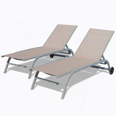 Chaise Lounge Outdoor Set Of 2, Adjustable Backrest, Wheeled For Easy Mobility, For Patio, Beach, And Poolside Relaxation