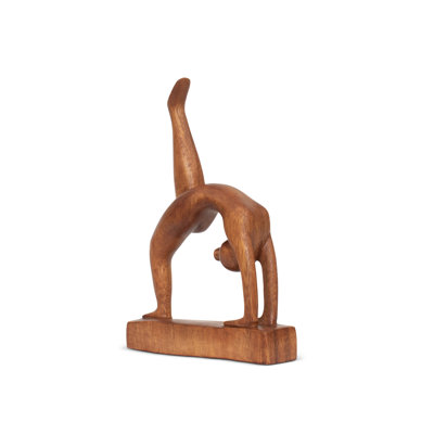 Mini figurines de yoga faites à la main en bois de 8 po, statue de pose de yoga, décor de studio de salle de yoga, cadeau de Yogi Mindful Home Decor, objets de décoration d'étagère décorative - pose de roue à une patte - talon bas
