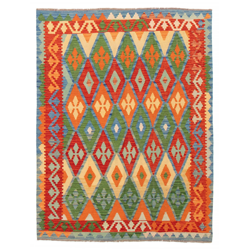 Kilim rouge audacieux et coloré 5 pi 1 po x 6 pi 5 po