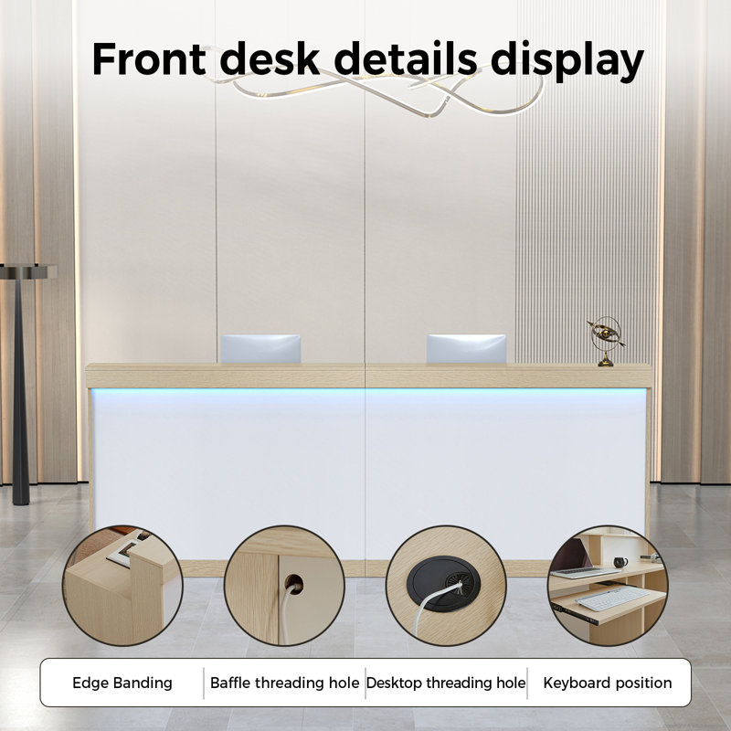 Bureau de réception moderne et ergonomique avec éclairage DEL, Érable, 39.37'' H X 70.87'' W X 23.62'' D