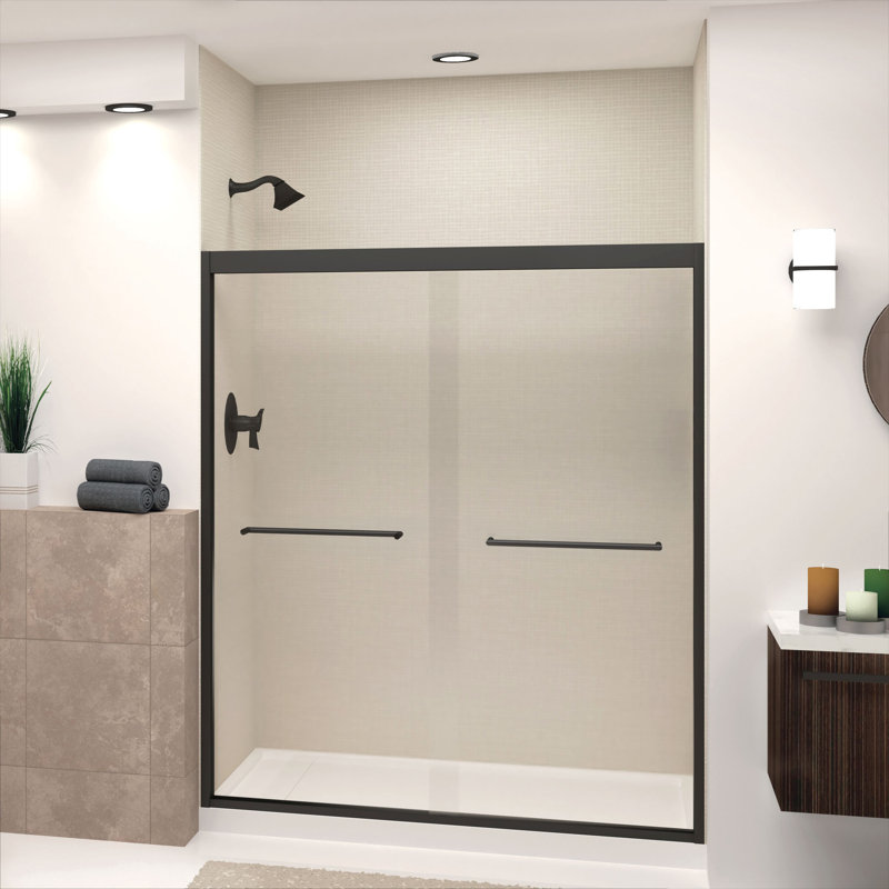 Porte de douche sans cadre Transoli Frederick de l 60 po x H 70 po, verre trempé transparent de 5/16 po, Noir