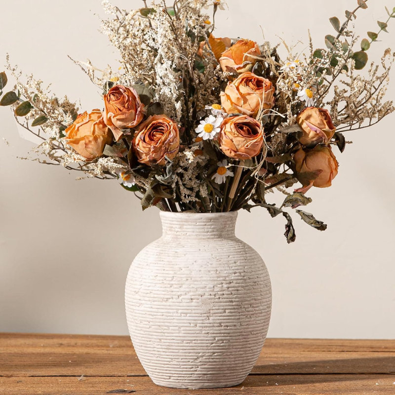 Handcrafted Ceramic Flower Vase For Home Decor - Rustic Farmhouse Table Centerpiece For Living Room, Kitchen, Bedroom, Office, And Bookshelf