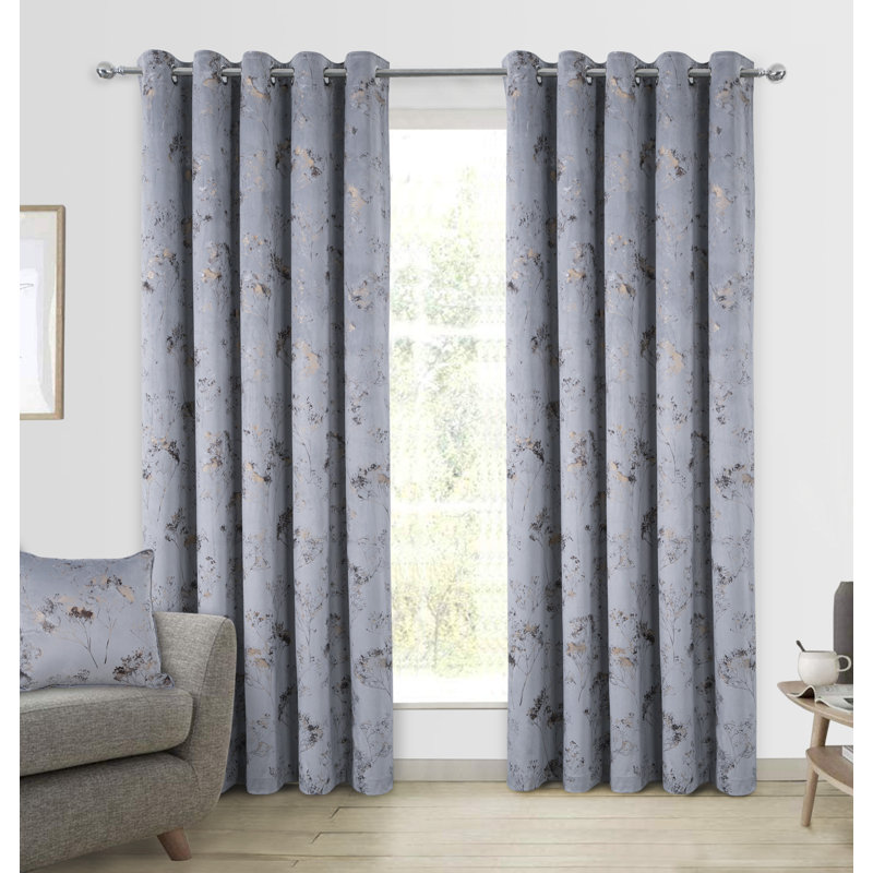 Amea Eyelet Room Darkening Thermal Curtains, 114 cm x 183 cm, Grey