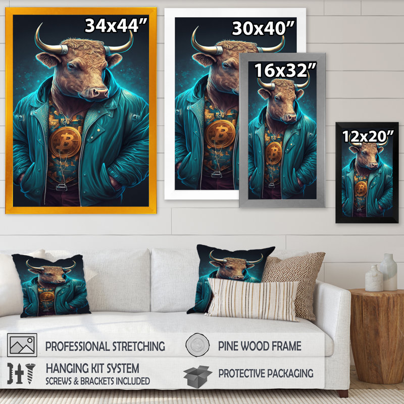 «Hasset Fancy Bitcoin Bull with Bitcoin Chain I», reproduction sur toile, Impression noire sur toile encadrée