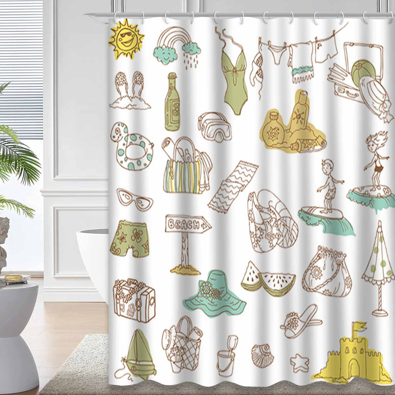 Rideau de douche imperméable avec 12 crochets DoodleShore, L 72 po x l 84 po