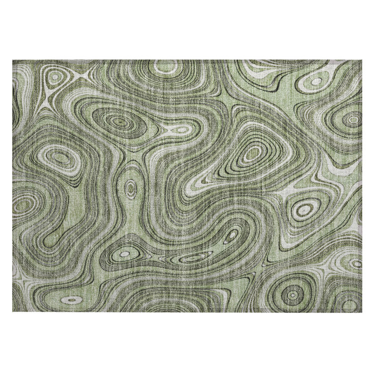 Machine Washable Indoor/Outdoor Xhevrie Aloe Rug