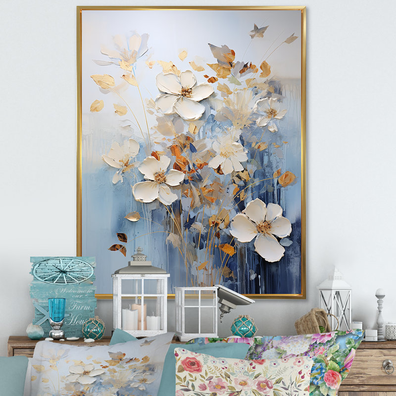 Minimalisme, fleurs saisonnières sur toile, H 32 po x l 24 po x P 1 po, Cadre flottant doré