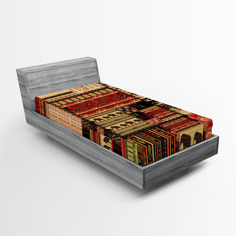 Ambesonne African Fitted Sheet 2-Pack Patchwork Style Red Green Black, Twin XL Sheet Set