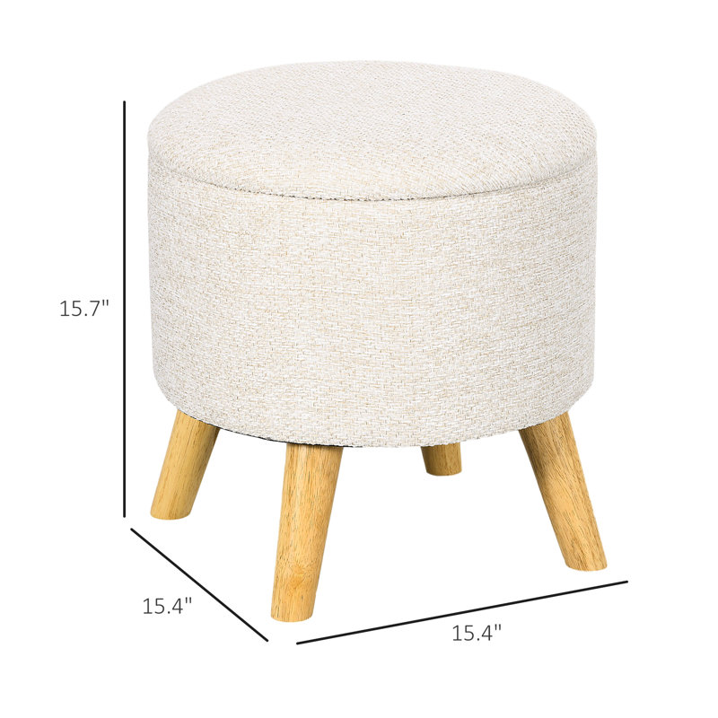Repose-pieds de rangement blanc crème - Dessus moelleux et compartiment caché pour les couvertures, télécommandes polyvalentes dans les espaces de vie, chambre à coucher, entrée stable avec pieds antidérapants ronds pour vos besoins
