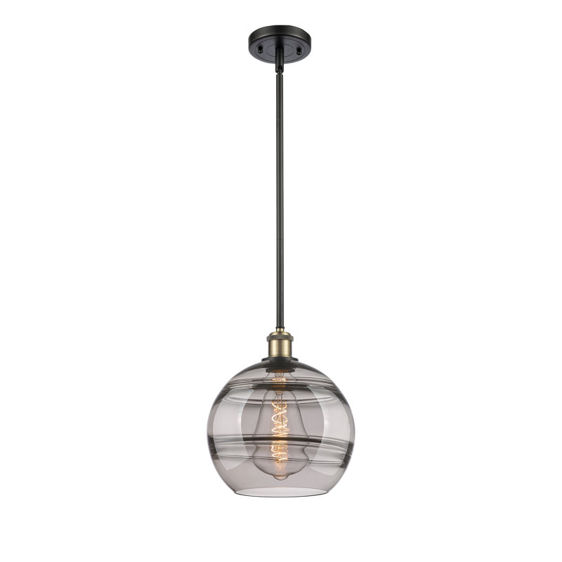 Mini-luminaire suspendu 8 lumières Edison Natick, Gris fumée clair, Laiton antique noir, H 11,63 po x l 10 po x P 10 po