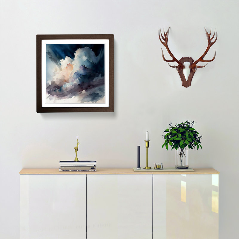 Cloudy Sky Watercolour - Framed Print, Walnut