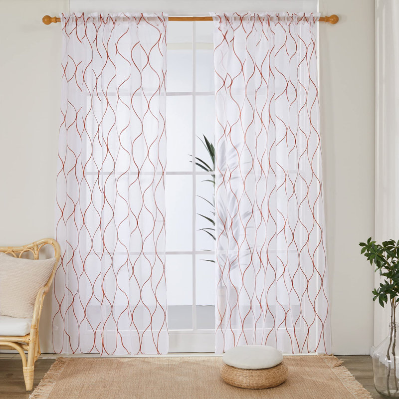 Bravar Sheer Curtain Pair, Beige, 52" W x 95" L