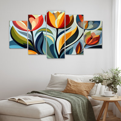 «Green Mid Century Mod Nature Tulip I», ensemble de décorations murales abstraites de style Mid-Century
