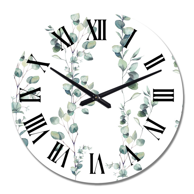Branche d'eucalyptus sur fond blanc II - Horloge murale tropicale, Grand