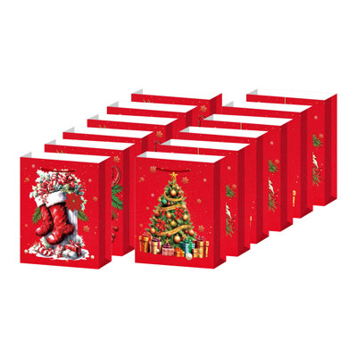 Christmas Gift Bags (Red Decorations) (Asstd) (Medium) - Set Of 12