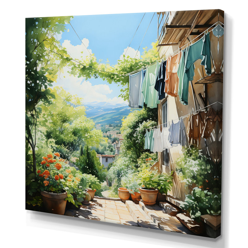 Art mural sur toile de ferme, impression de scène rustique «Laundry Day In Province I», H 30 po x l 30 po x P 1 po