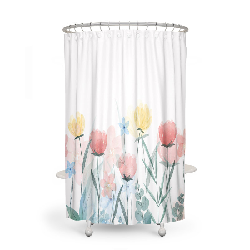 Crochets de rideau de douche floraux simples, H 72 po x l 70 po