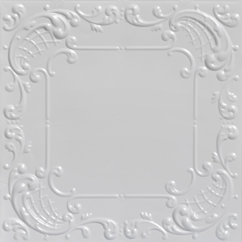 Tuile de plafond en étain 2 pi x 2 pi Baby's Breath, Blanc