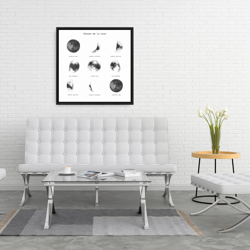 Phases de la lune, toile minimaliste | Cadre blanc
