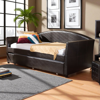 Rapture Modern & Contemporary Faux Leather Twin Daybed in Brown 36.48" H X 86.34" W X 41.17" L
