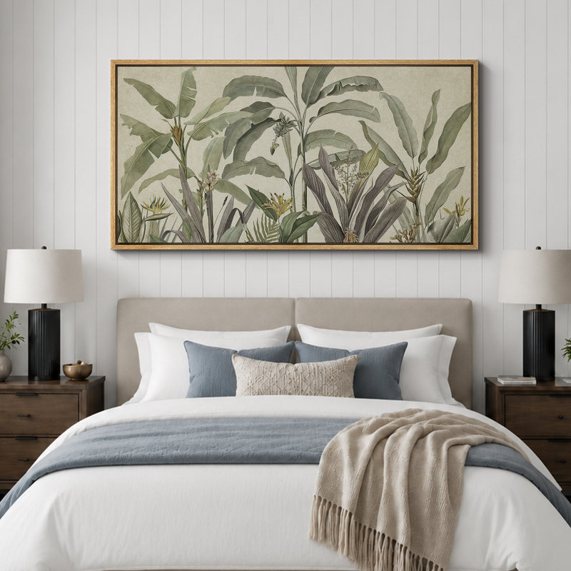 «Tropical Palm Green Banana Leaf Plant Floral Botanical», reproduction sur toile, H 30 po x l 60 po, Natural