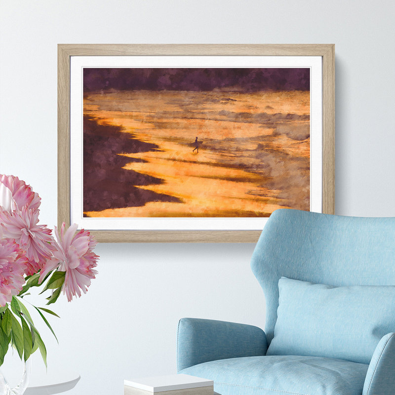Heading into the Surf - Picture Frame Painting Print, Oak Framed, 24cm H x 33cm W x 2cm D