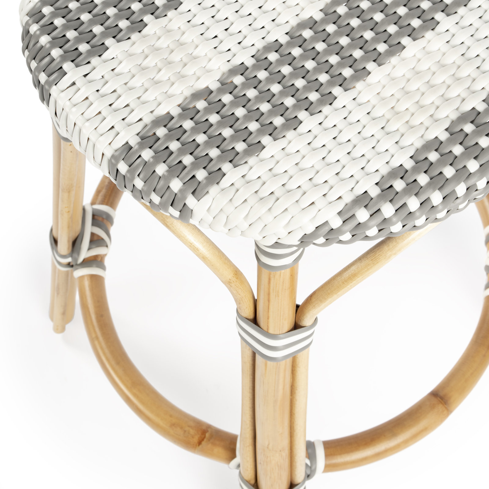 Alastair Bar & Counter Stool, Counter Stool (24" Seat Height), Gray/White Stripe/Natural Rattan Frame