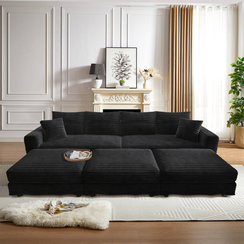 Canapé modulaire surdimensionné en velours côtelé 7 places, Noir