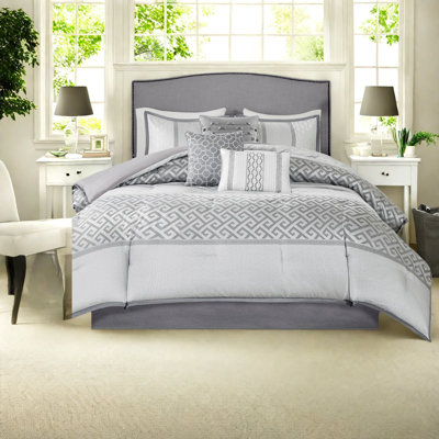 Elegant Polyester Bedding Sets Grey 7piece Jacquard Comforter For Home