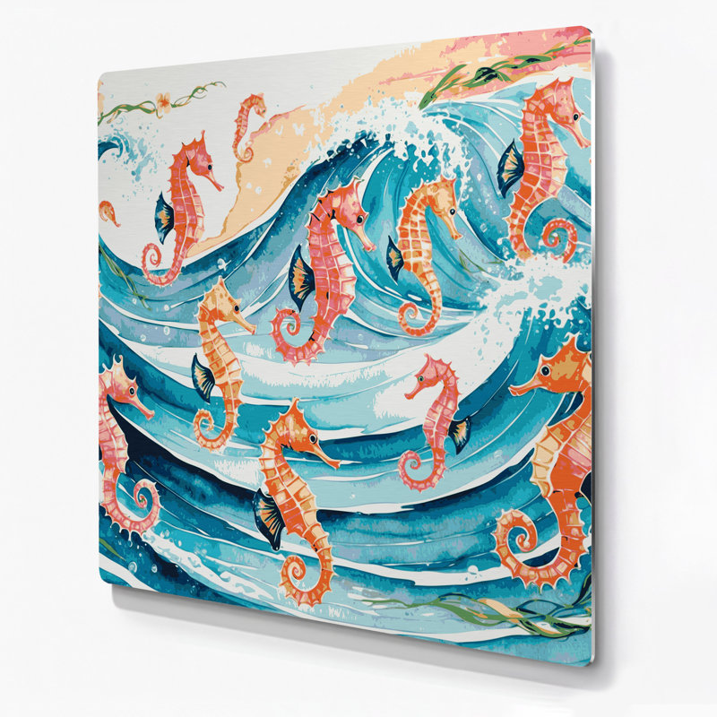 Hippocampe hawaïen, art mural en métal blanc, H 32 po x l 32 po
