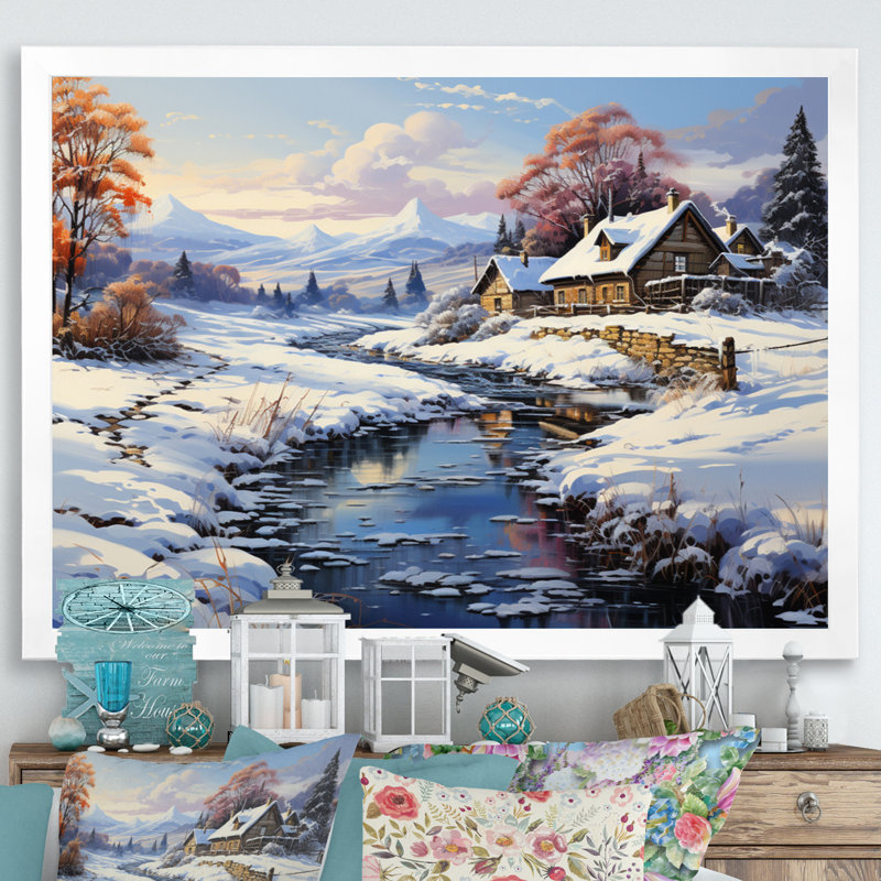 Winter Country Charm Landscape I, H 24 po x l 32 po x P 1 po, Cadre simple blanc