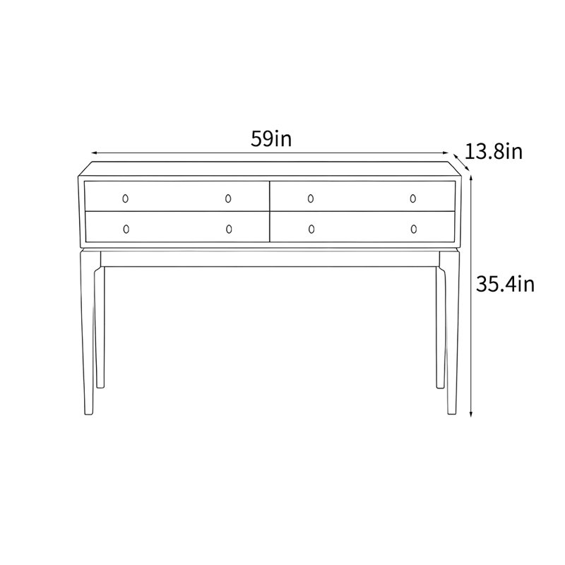 Console moderne et simple,  H 35,4 po x l 59 po x P 13,8 po, Bois naturel