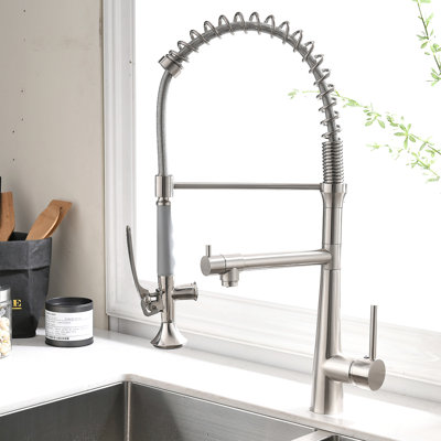 Heavy Duty Commercial Style Kitchen Sink Faucet, Single Handle Pre-Rinse Spring Sprayer Kitchen Faucets, High Arc Pull Down Kitchen Faucet