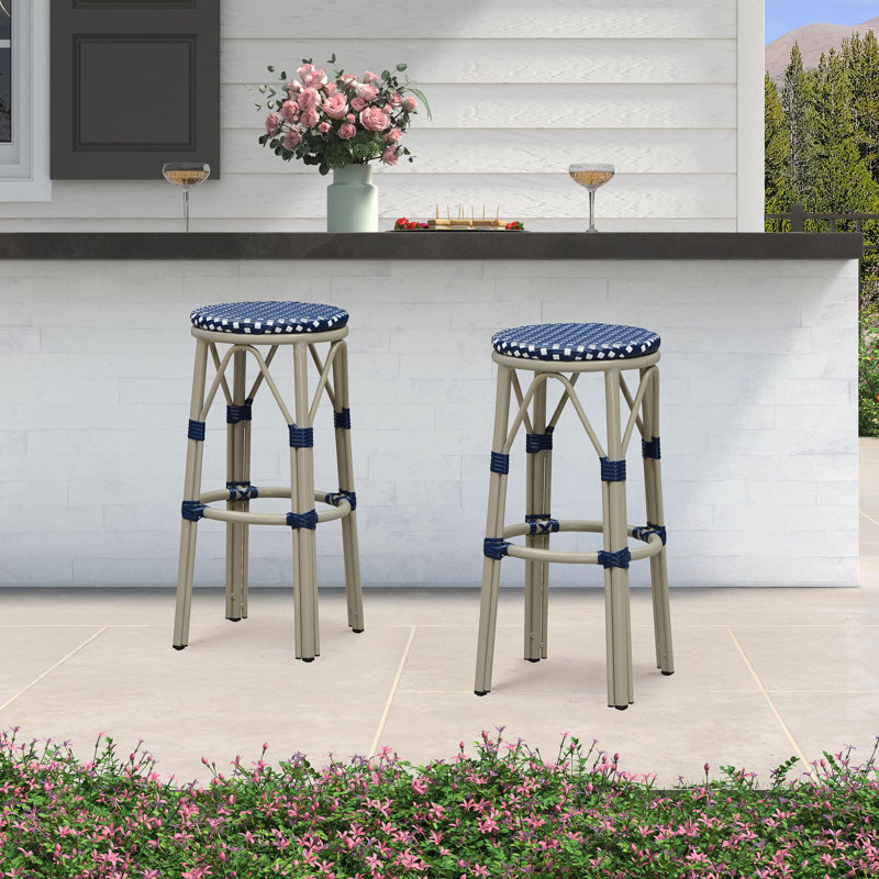 Ensemble de 2 tabourets de bar et tabourets de bar, 29.53", Bleu marine / blanc