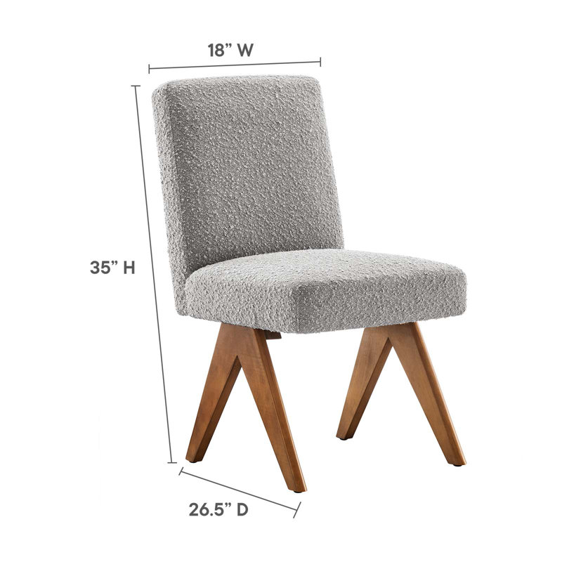 Light Gray Boucle Upholstered Side Chair with Wood Legs