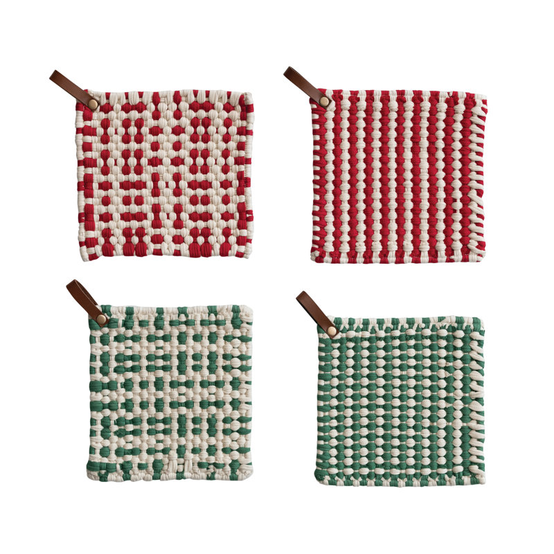 Support à casserole en coton 4 pièces avec boucle en cuir 4 pièces