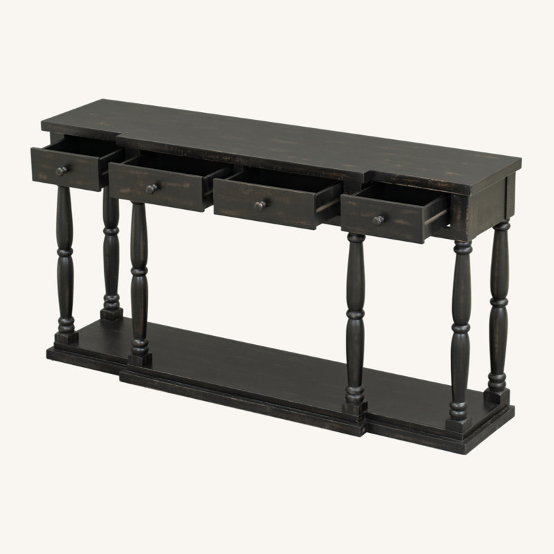 Retro Console Table | 4 Front-Facing Storage Drawers & 1 Shelf | for Hallway, Living Room, Bedroom, Antique Black