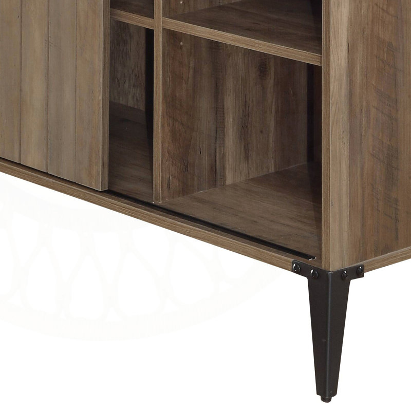 48 Inch Gray Oak & Black Finish L-Shape Writing Massey with Sliding Barn Door Storage, Oak, 31" H x 48" W x 48" D