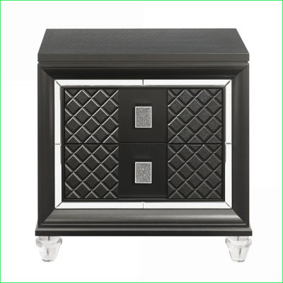 Modern Metallic Grey 2-Drawer Bedroom Nightstand