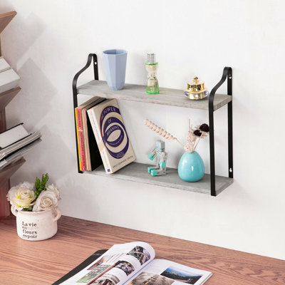 2 Tier Wall Mount Shelf Rustic Wood Storage Rack