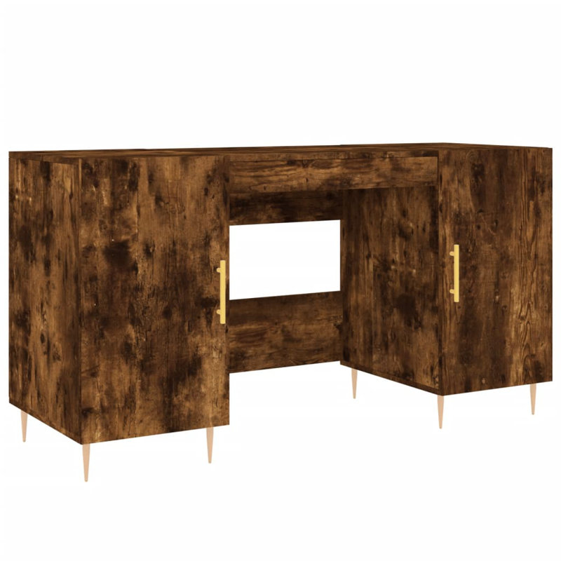 Fidler Metal Base Writing Desk, Smoked Oak/Gold