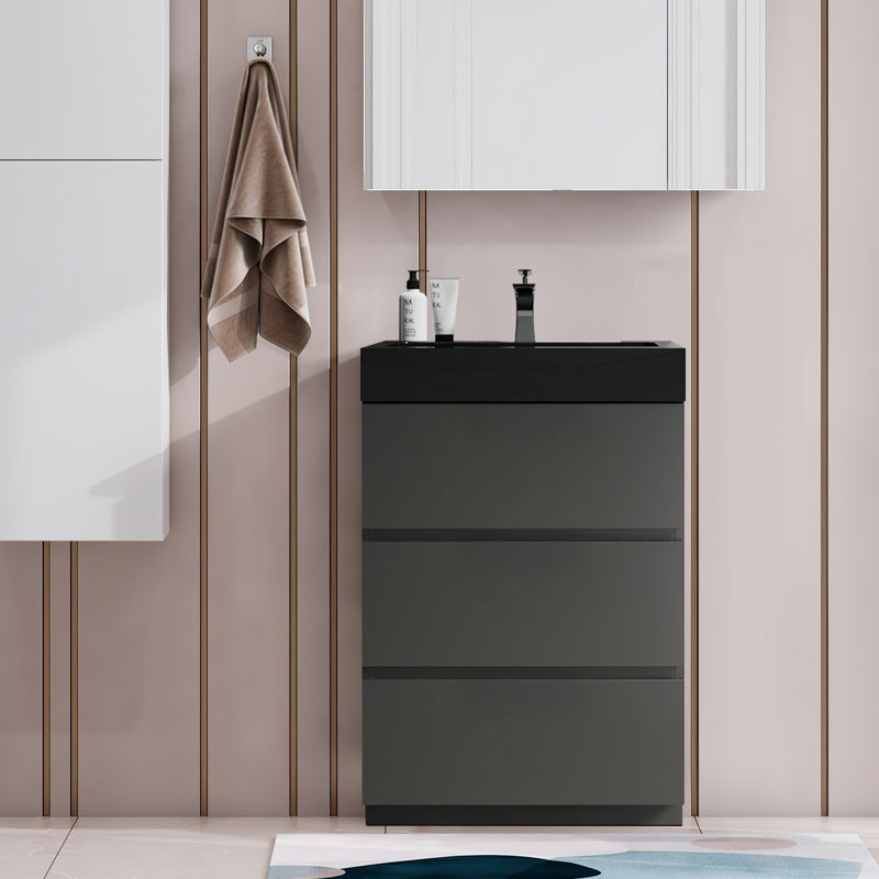 Meuble-lavabo simple autoportant 24 po avec plateau en résine 24 po, gris
