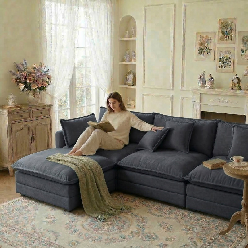 146" Upholstery Modular Sectional Set, Gray Chenille