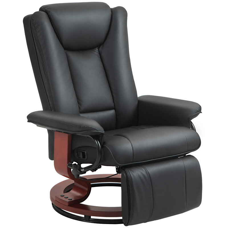 Black Faux Leather Swivel Recliner with Metal Base