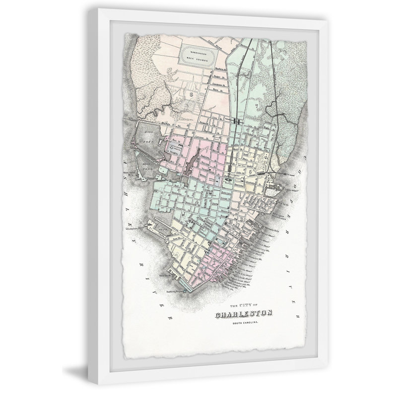 Carte rétro de Charleston, impression encadrée sur papier, H 24 po x l 16 po x P 1,5 po