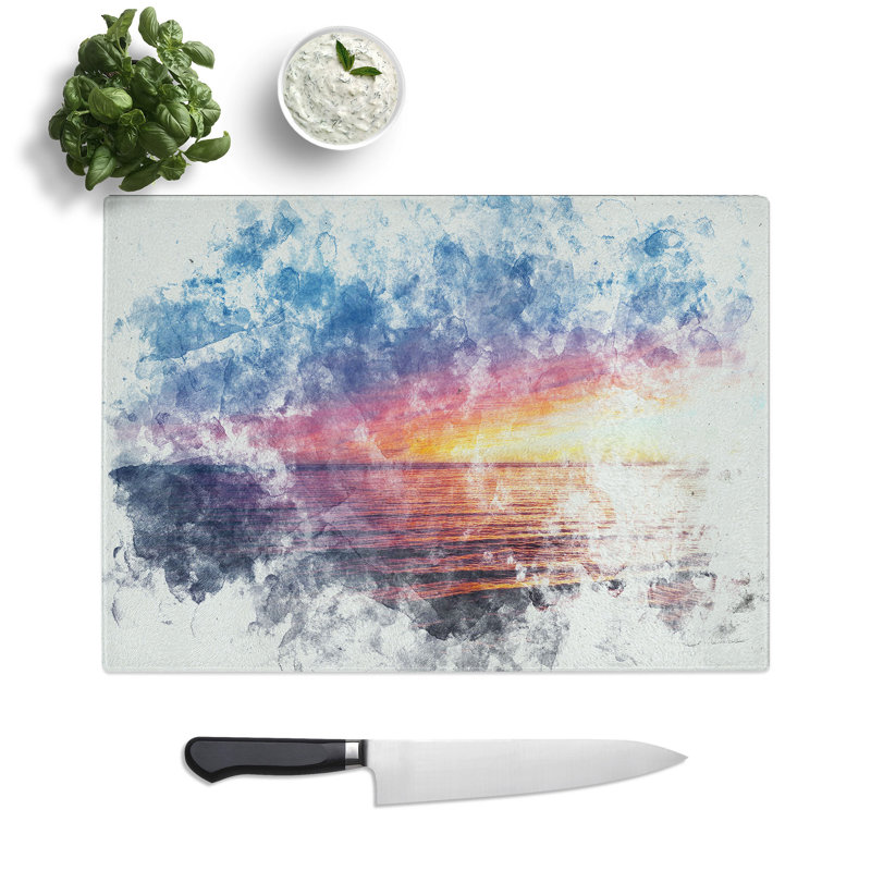 Tempered Glass California Sunset Chopping Board, 20 cm x 28.5 cm