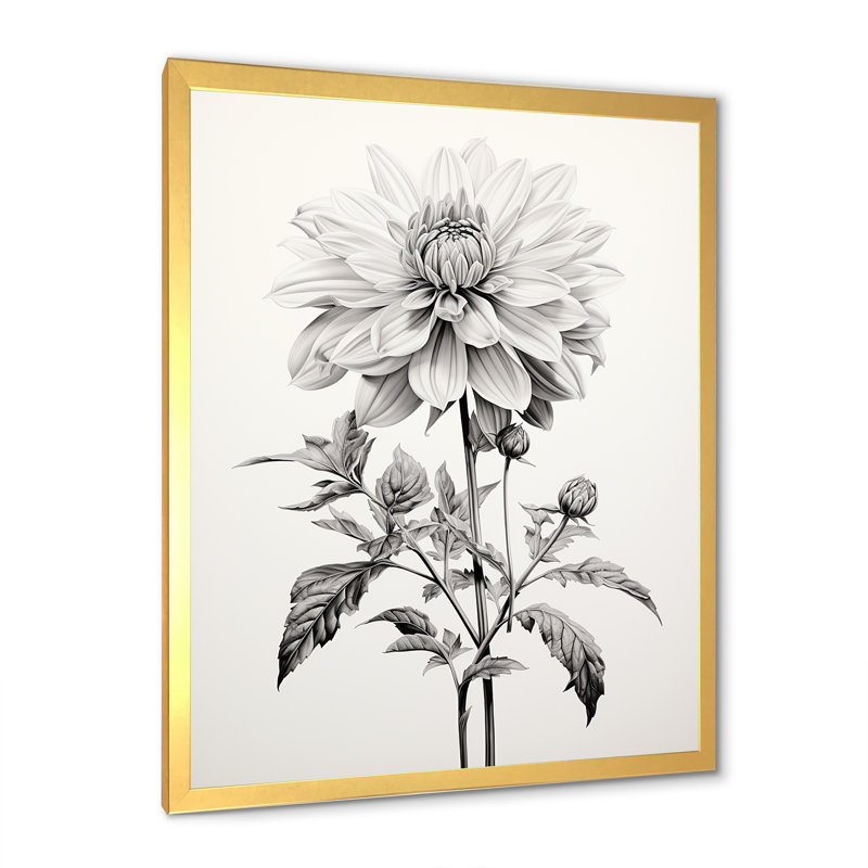«Black and White Vibrant Dahlia Delight», reproduction sur toile, H 32 po x l 16 po x P 1 po, Cadre doré simple