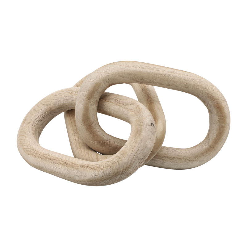 Decorative Object Paulownia Wood Sculptural Interlocking Chain Link Design Modern Accent Piece with Abstract Organic Form Stylish Home Decor Element for Contemporary Artistic Display.