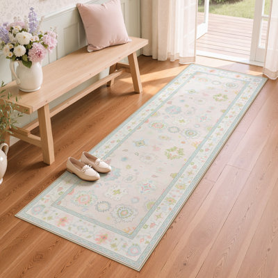 Tapis Oushak Boho, lavables et antidérapants, motif floral oriental, doux et fin, idéal pour l'intérieur.