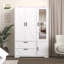 Armoire 4 portes avec miroir, armoire à DEL avec portes et 2 tiroirs, armoire de rangement en bois avec tringle, tablettes réglables, blanc-1007716955